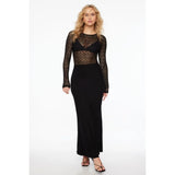 Women's Black Lace Bodysuit Y2k Long Sleeve Sheer Tops Fashion Slim Hollow Out See Through Mesh Blouses Sexy Lingerie Bodysuits