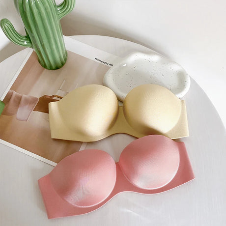 FINETOO 2Pcs Women Invisible Bras Front Closure Bra Sexy Push Up Bra Female Brassiere Strapless Seamless Backless Bralette