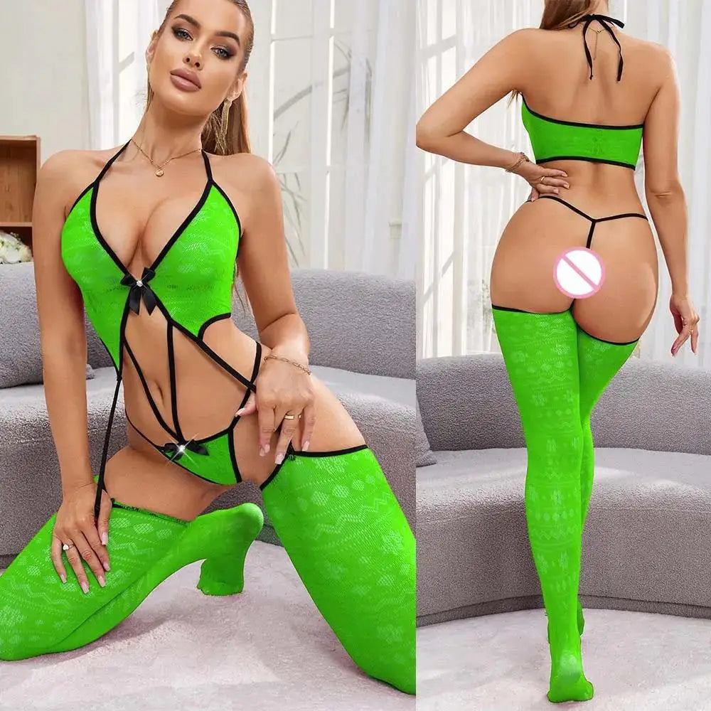 Toucheart Sexy Bodysuit Erotic Underwear See-through Hollow Out Slim Gather Together Seductive Intimate Charming Bodysuit Set