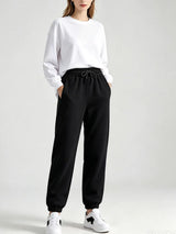Autumn Winter Warm Solid Color Fleece Women Long Pants Casual Loose Elastic Waist Sports Pants Office Ladies Trousers Women
