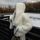 Women's Faux Fur Jacket White Mountain Fashion Hooded Cropped Faux Fur Coat Women Fluffy Women's Plush Coat Girls Hot Overcoat