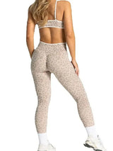 Women's Contrast Color Leopard Print Yoga Pants High Waist Elastic Hip Lifting Quick Dry Breathable Sports Trousers For Gym Runn