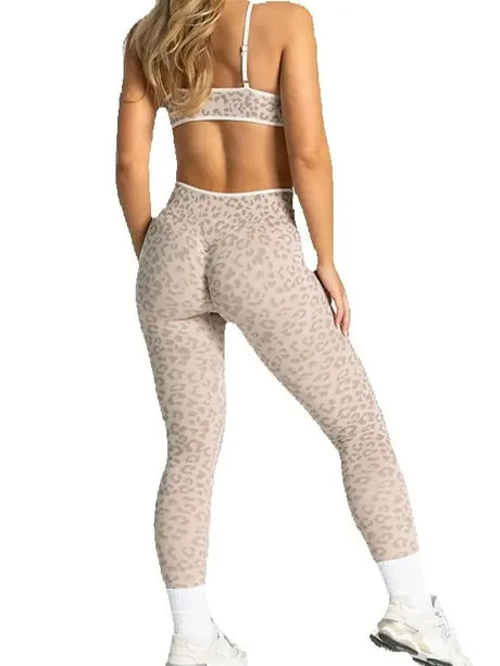 Women's Contrast Color Leopard Print Yoga Pants High Waist Elastic Hip Lifting Quick Dry Breathable Sports Trousers For Gym Runn