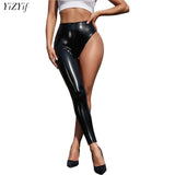 Womens Patent Leather Single-leg Pants Clubwear Glossy High Waist Leggings Tights Trousers for Rave Nightclub Party Pole Dance