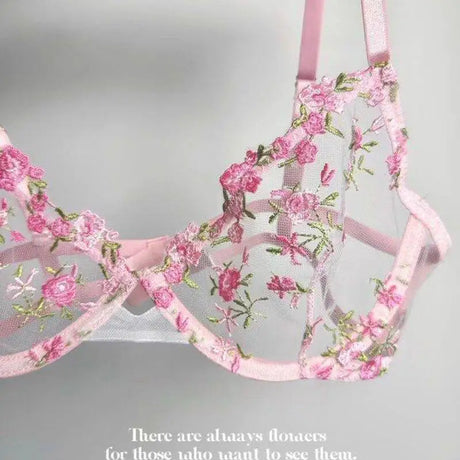 Sexy Sheer Lace Flower Embroidery Underwire Bra for Women, Large Breast Minimizer Anti‑Sagging Comfort Everyday Wear YEMOMO S‑XL