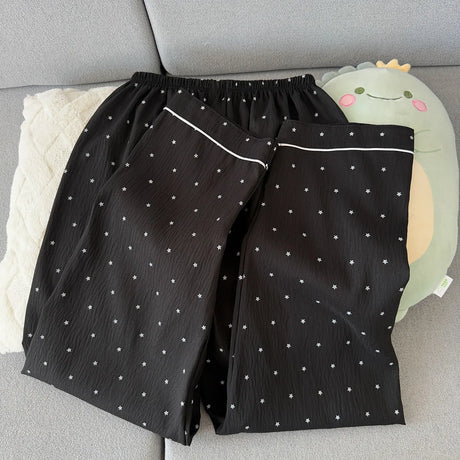Spring and Autumn Large Black Pajama Women's Long Sleeve Set Sweet Cardigan High End Home Clothes Ladies Nightwear Star Print