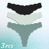 3PCS Women Seamless Panties Wavy Design Ultra-thin Panties Women Ice Silk Underwear Sexy Panty Low Waist G-string Female Solid