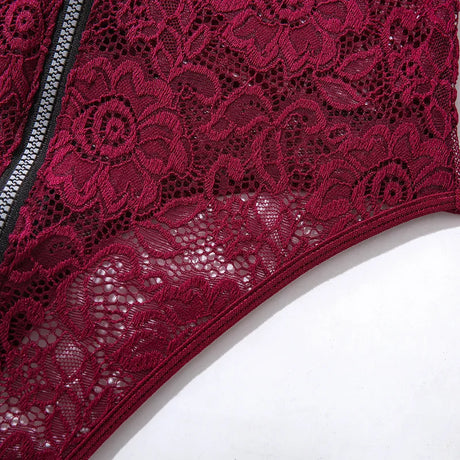 Sexy Zipper Front Lace Bodysuit High Cut Mesh Teddy Lingerie Women Halter Neck See Through Body Stocking Erotic Costume Purple