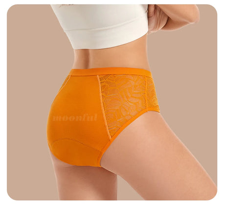 Moonful Women's Menstrual Panties High Waist Leak Proof 4 Layer Breathable Lace Period Underwear Girls Absorbent Brief