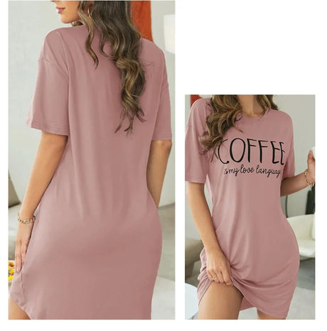 Casual Slogan Print Nightdress For Women Short Sleeve Sleepwear Dresses Loose Fit Tee Nightwear Home Clothes Nightie Loungewear