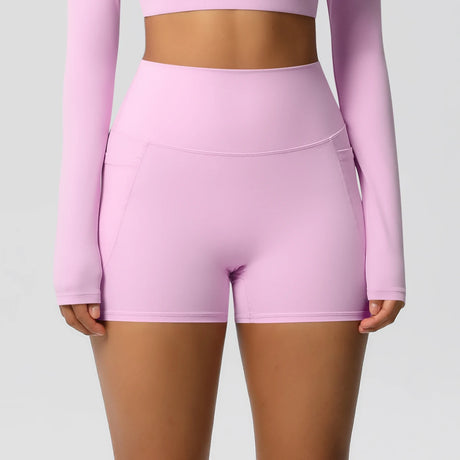 Solid Color Yoga Pants With Pockets Quick Drying High Waisted Gym Push Up Yoga Shorts for Woman Breathable Workout Fitness Short