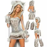 Sexy Christmas Ladies Costume Halloween Cosplay Big Tail Wolf Role Play Party Maid Seduction Santa Claus Gift Womens Uniform