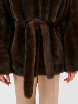 2026 Autumn Winter Women Faux Mink Fur Coat Lapel Collar Belted Long Jacket Luxury Fluffy Outerwear Brown