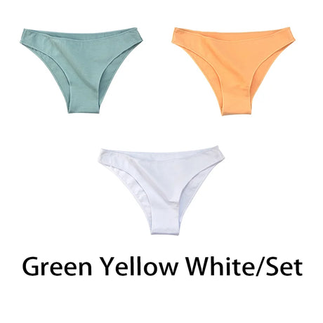 3PCS/Set Women Sexy Cotton Panties Low Waist Bikini Underwear Female Underpants Solid Color Soft Girls Briefs Intimates