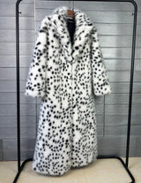 ZADORIN 130cm Long Thicken Lapel Cow Print White Brown Faux Fur Coat Woman Clothing Luxury Fluffy Jacket Winter Fur Coats Woman
