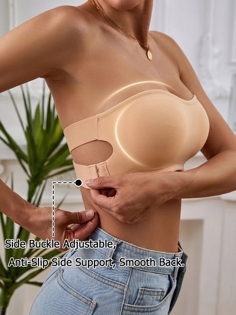 Solid Strapless Wireless Women's Bra Bralette Side Clasp Push up Bra Breathable Back Comfort Unpadded Bras
