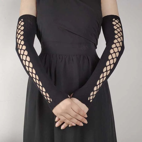 Sexy Elastic Mesh Gloves With Colored Flash Diamonds Bungee Stage Performance Hollow Fishing Net Punk Hiphop Women's Gloves R51