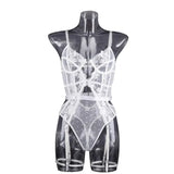 Tornova Lace Embroidery Jumpsuit For Women Mesh Patchwork See-through Sexy Hollow Out Underwear Solid Color Garters Underwear