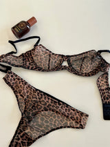 Seamless Leopard Print 2-piece Bra Set Lingerie Sexy See Through Erotic Romantic Set Underwear Women Bra and Panty Set