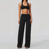 Women's 2/3Pcs Yoga Set Zip Jacket Sports Bra Cross Back Wide Leg Flare Pants Push Up Gym Set Workout Running Fitness Activewear