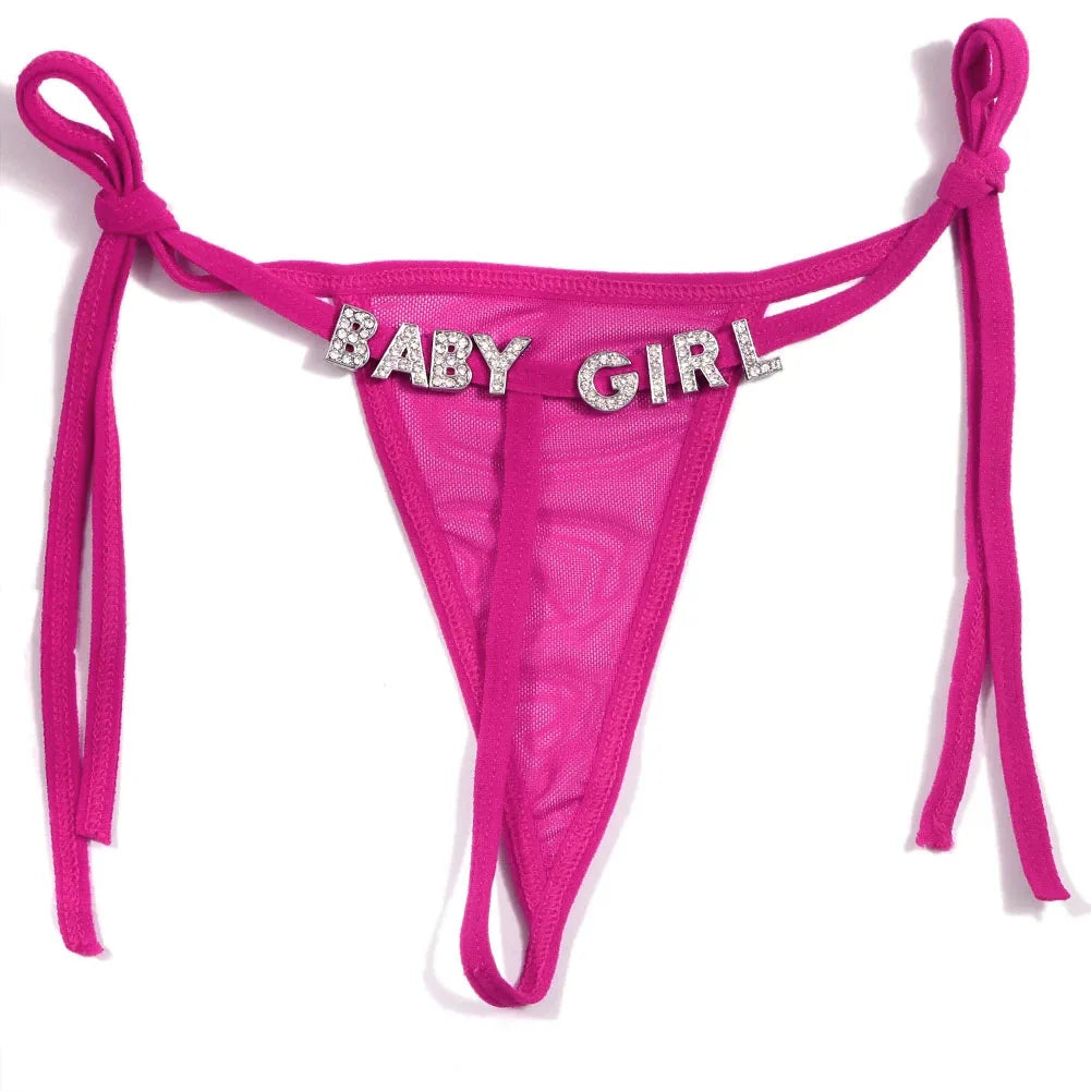 Custom Name Thongs String Panties Women Personality Underwear Bikini Lace Tanga Thong Low Waist Girl Body Jewelry Birthday Gift