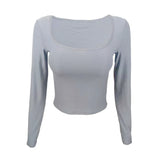 Long Sleeve T-shirt Slim Tops Sexy Woman Clothing Square-Cut Collar Close-fitting Tee Shirt Street Wear Fall 2025 New 2523