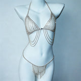 Sexy Accessories: Women's Rhinestone Bikini Chest Chains & Body Jewelry — Dazzling Rhinestone Tassel Chest Chains & Body Chains
