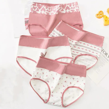 4Pcs Cotton Women Panties Breathable Underwear Fashion Print Ladies Briefs Slim Soft Underpants High-Rise Sexy Ladies Lingerie