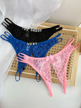 Custom Name Crystal Letter Briefs Sexy Lace Crotchless Knickers Hollow Waist Panties Open Gear Underpants Girlfriend Wife Gift