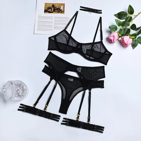 New Hot Sexy Lingerie Set For Women Lace Exotic Sets Sexy Lingerie Set Chain Panty Garter Fancy Luxury Kit Erotic Bra Set