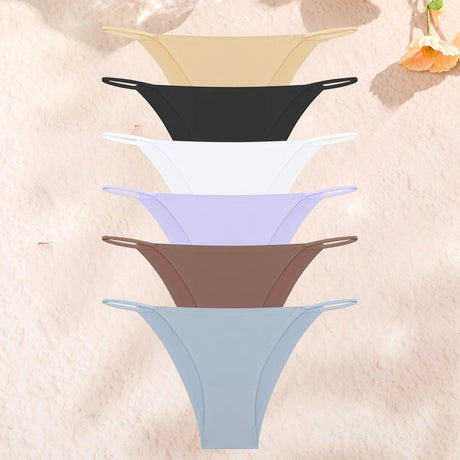 FINETOO 6Pcs/Set Ice Silk Sexy Briefs Thong Seamless Triangle Pants Women Panties Low Waist T-back Underwear Female Lingerie