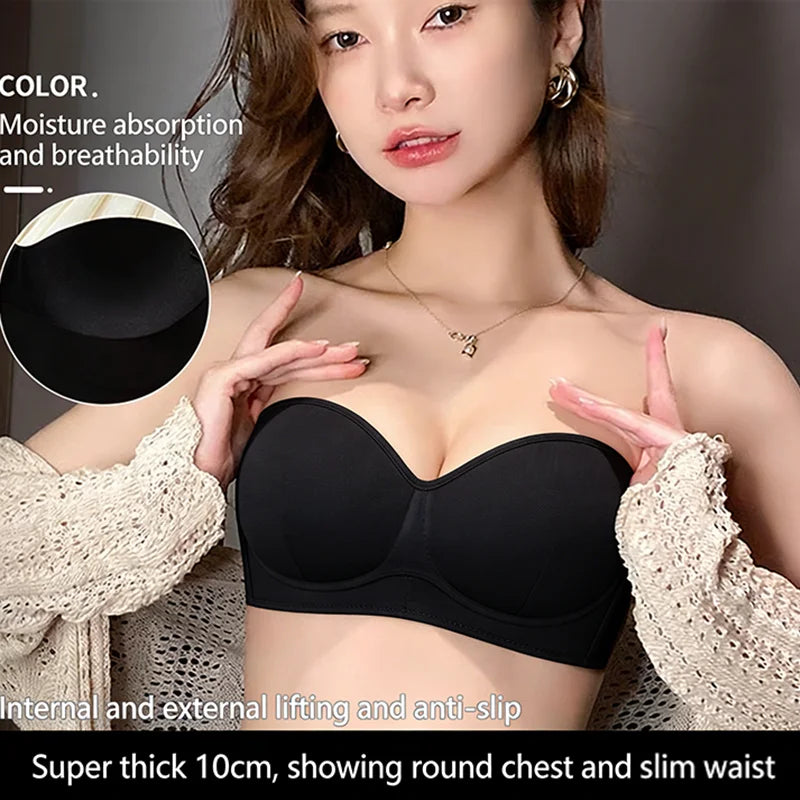 Sexy Seamless Half Cup Push-Up Bra Wire-Free Backless Stick-On Invisible Strapless for Small Breasts Underwear