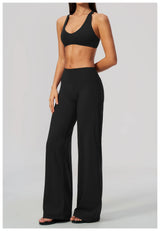 Women's 2/3Pcs Yoga Set Zip Jacket Sports Bra Cross Back Wide Leg Flare Pants Push Up Gym Set Workout Running Fitness Activewear