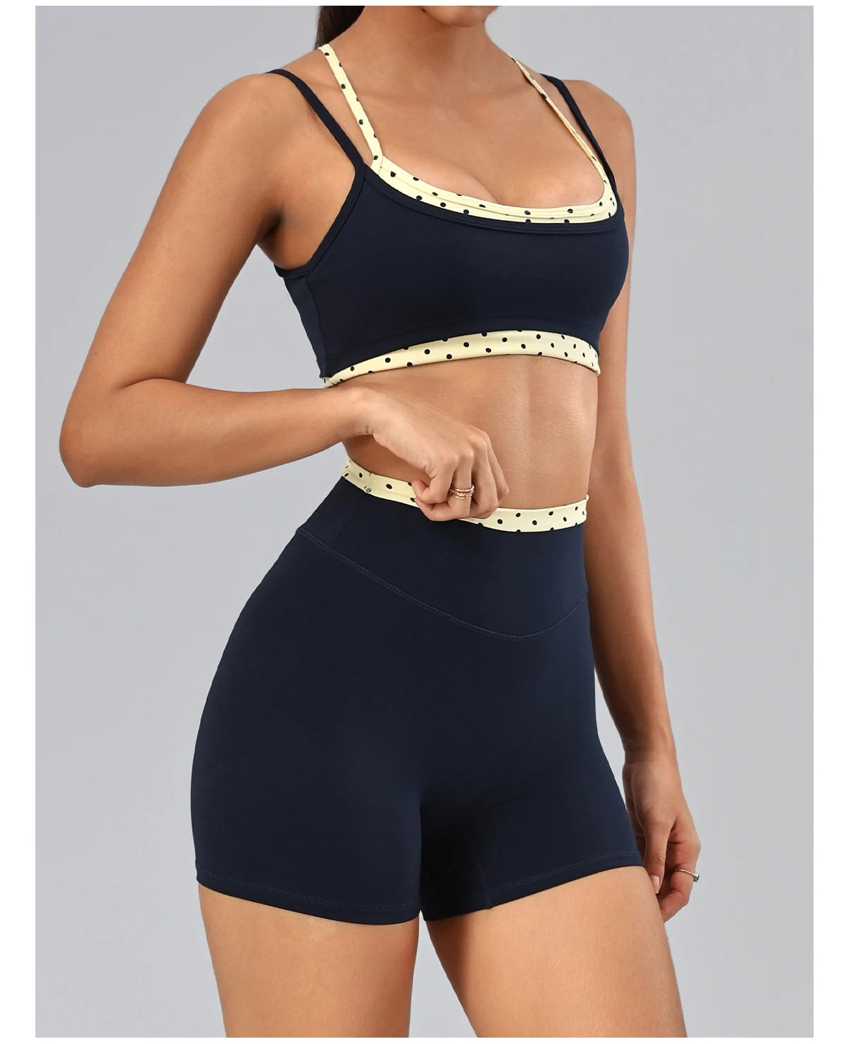 Hearuisavy 2Pcs Fitness Set Women Polka Dot Cross Back Sports Bra High Waisted Push Up Shorts Gym Quick Dry Workout Yoga Suit