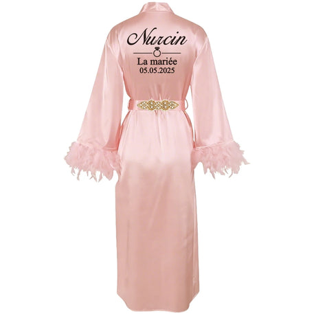 Customized Bathrobe for Women Personalized Name And Date Robe Add Any Text Gown for Bridal Party Feather Bride Robes