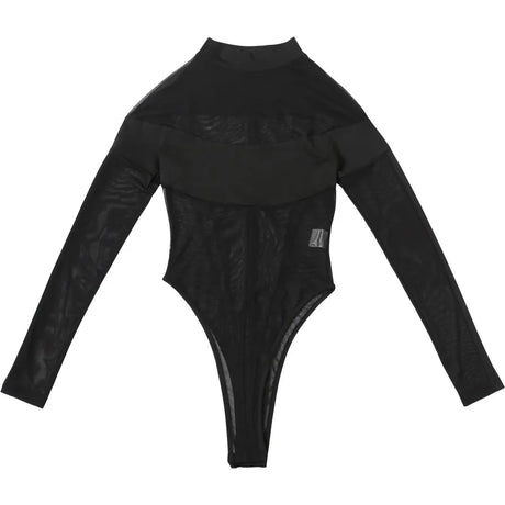 Sexy See Through Bodysuit Women Dark Gothic Streetwear Emo Alternative Grunge Y2k Long Sleeve O-neck High Waist Jumpsuit