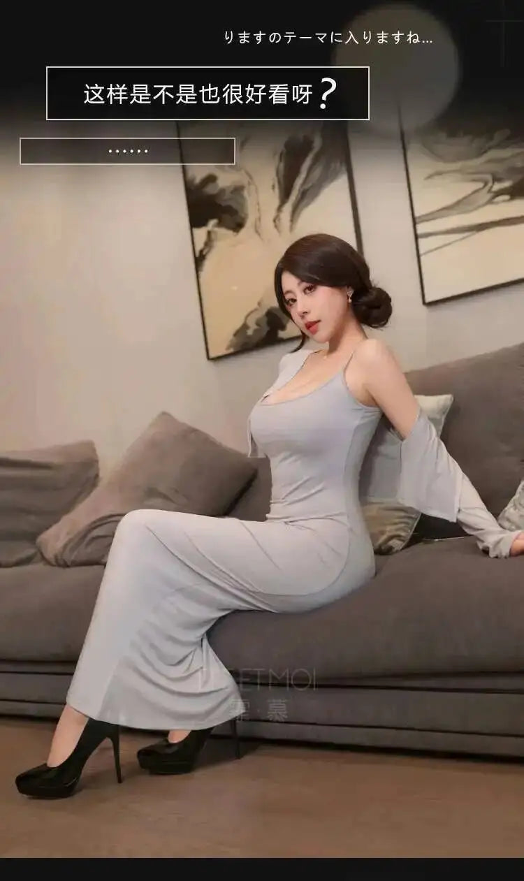 Gentle Chest Cushion Seductive Thin Sheer Seductive Revealing Chest Home Set Sexy Dress Elegant Long Dress Hot Sexy Women STF7