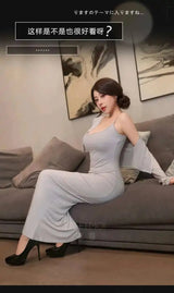 Gentle Chest Cushion Seductive Thin Sheer Seductive Revealing Chest Home Set Sexy Dress Elegant Long Dress Hot Sexy Women STF7