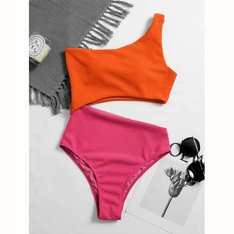 One Shoulder Women's Swimsuit One Piece Swimsuits 2022 New Sexy Cut Out Swimwear Bodysuit Solid Beachwear Monokini Bathing Suit