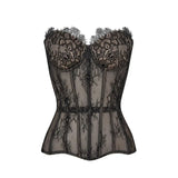 Sexy Women's Lace Fishbone Bandage Vest Black Slim Strapless Backless Female Corset 2026 Spring Summer Lady Beach Party Top New