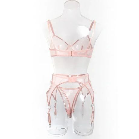 Lingerie Set Sexy See Through Mesh Push Up Bra Contrast Color Metal Ring Decor High Elasticity Two Piece Sexy Lingerie for Women