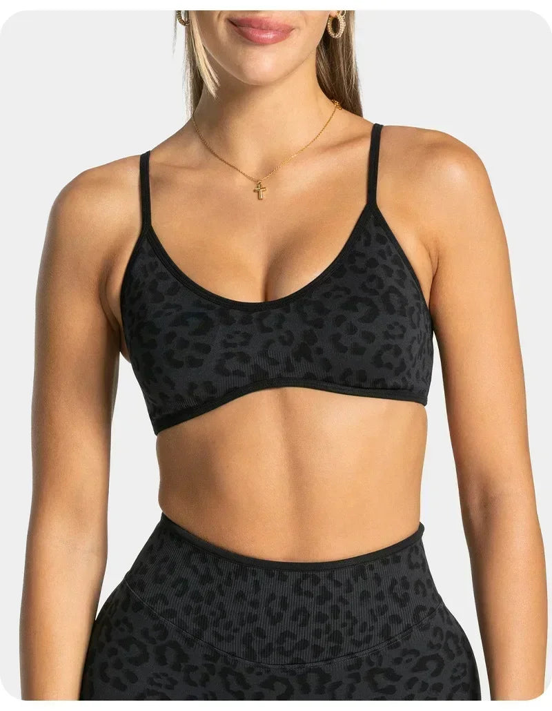 LOGO 2pcs High Quality Yoga SetNew Leopard Print Sports Underwear, Shockproof Butt Lift Workout Sports Trousers Women Activewear