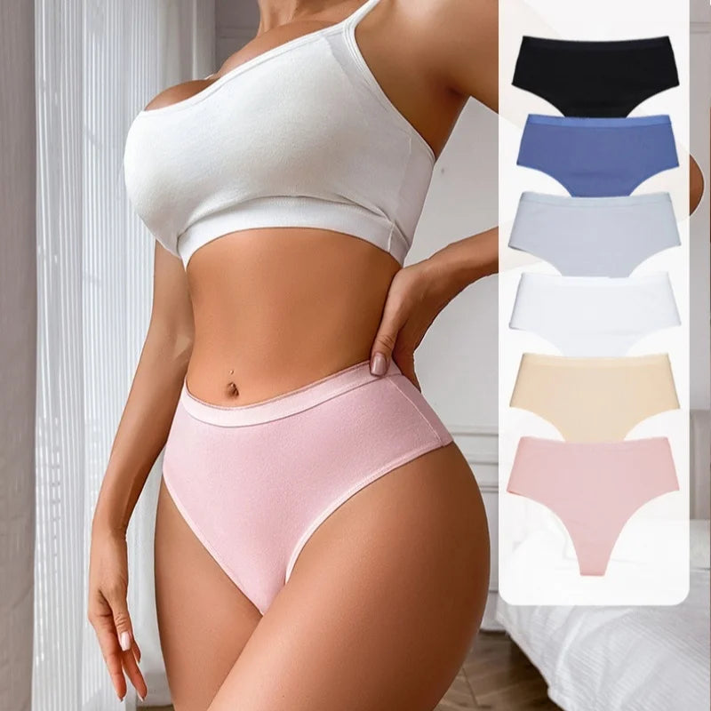 6 Pack Women's High Waisted Thong Cotton Underwear Ribbed Soft Breathable Panties Soft Stretch Intimates Sexy Lingerie S-XL
