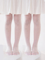 Lolita Girls Vertical Stripe Lace Mesh Pantyhose Cozy Wear Resistant Elastic Knit Elegant Sweet Princess Leggings
