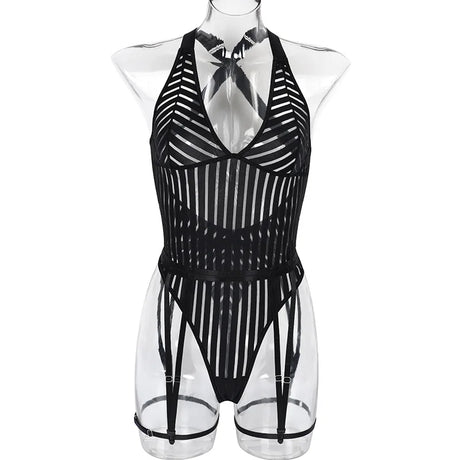 Diccvicc Women Mesh Bodysuit See Through V Neck Sexy Underwear Black Intimate Lingerie Exotic Apparel Backless Fishnet Teddies