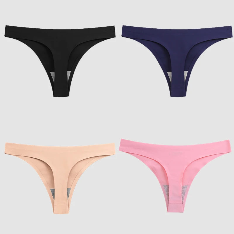 WarmSteps 4PCS/Set Sexy Women Panties Silk Satin Female Thongs Lingerie Soft Cozy Underwear Hot G-Strings Seamless Sports T-Back