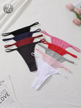 9Pcs Sexy Thong Panties Ribbed Low Waist Seamless Thongs Soft Briefs Breathable Comfortable G-String Underwear Simple Style