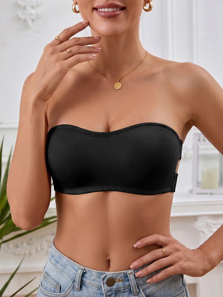 Solid Strapless Wireless Women's Bra Bralette Side Clasp Push up Bra Breathable Back Comfort Unpadded Bras