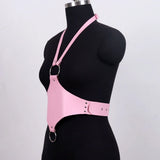 Women's Edgy Pink Faux Leather Harness Belt - Metal O-Ring Decor - Minimalist Fashion Waist Accessory for Stylish Outfits