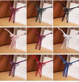 2026 Sex Thongs Embroidery Butterfly Sequin Pearl Massage Panties Sexy Lingerie Women's Open Crotch Lace T-back Female Underwear